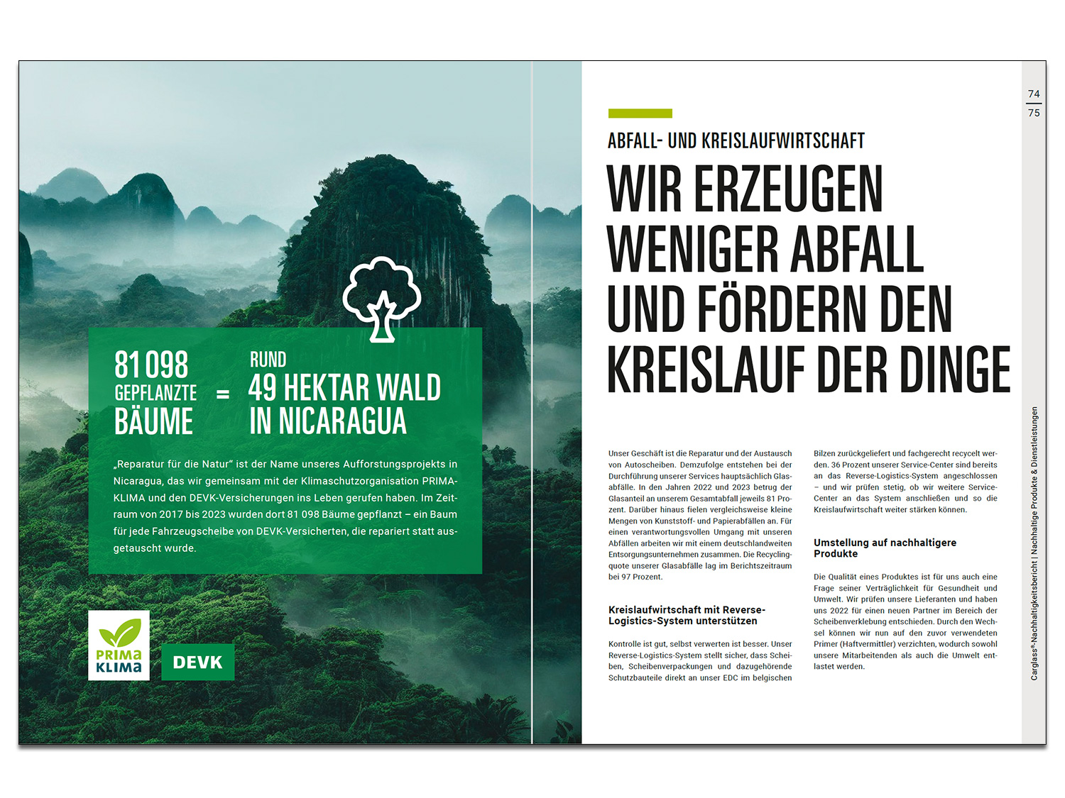Seiten aus dem Carglass Nachhaltigkeitsbericht 2024