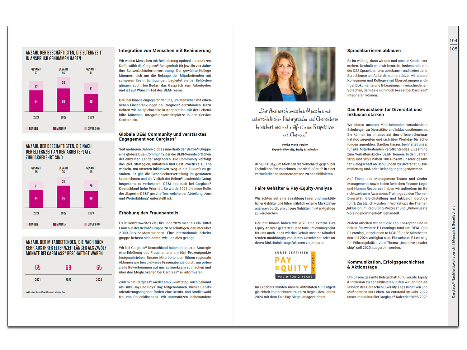 Seiten aus dem Carglass Nachhaltigkeitsbericht 2024